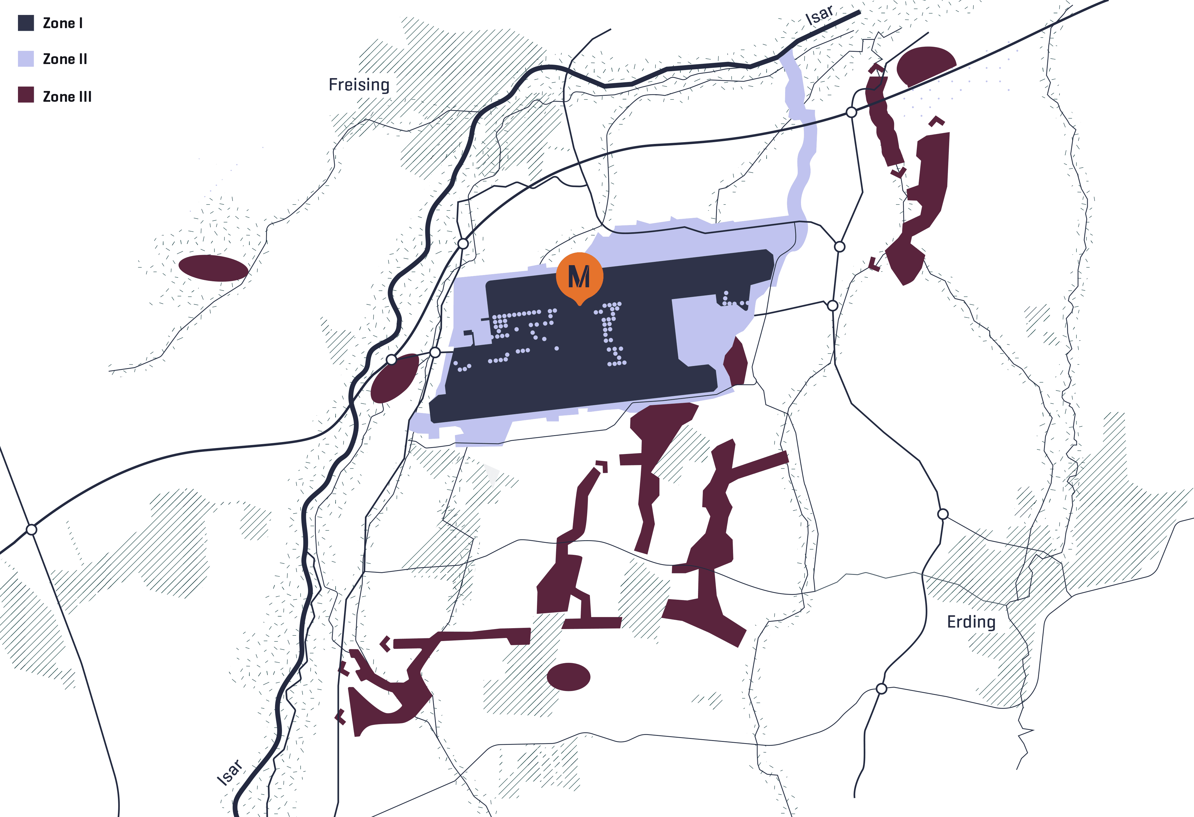 The map shows the three zones into which the airport site and its surroundings are divided according to a nature conservation concept.