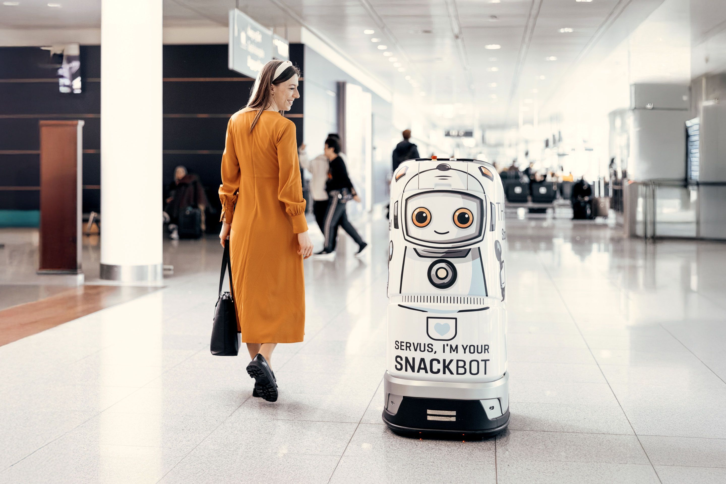 The service robot “Jeeves” provides passengers with snacks and drinks.